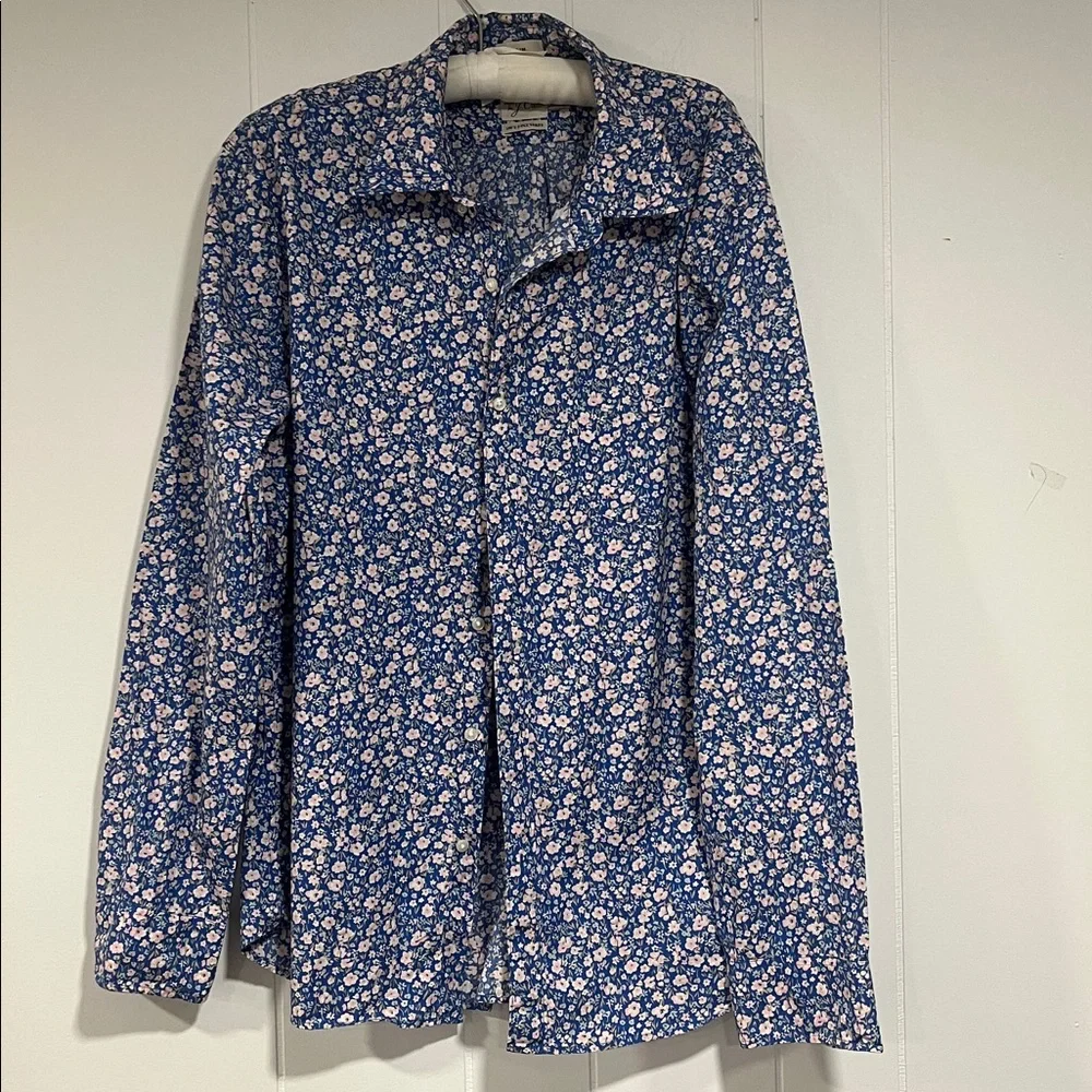 J Crew Shirt Mens Medium Blue Button‎ Down Slim Fit Floral Preppy Pocket sz L
